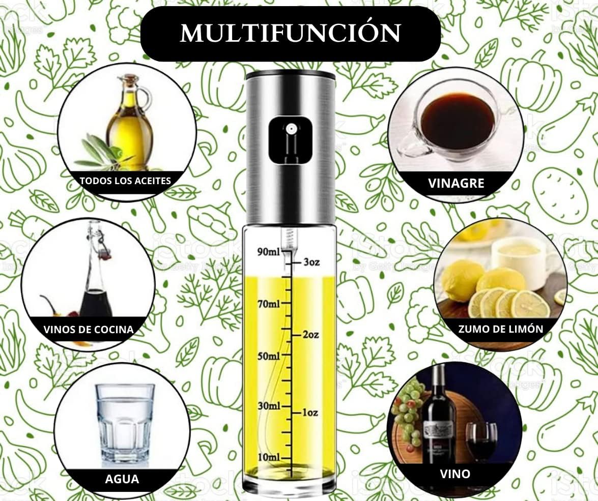 Pulverizador Aceite 100ml, Aceitera De Aceite de Oliva, Spray Aceite para Freidora de Aire Air Fryer Cocina, Vaporizador Aceite de Oliva y Vinagre
