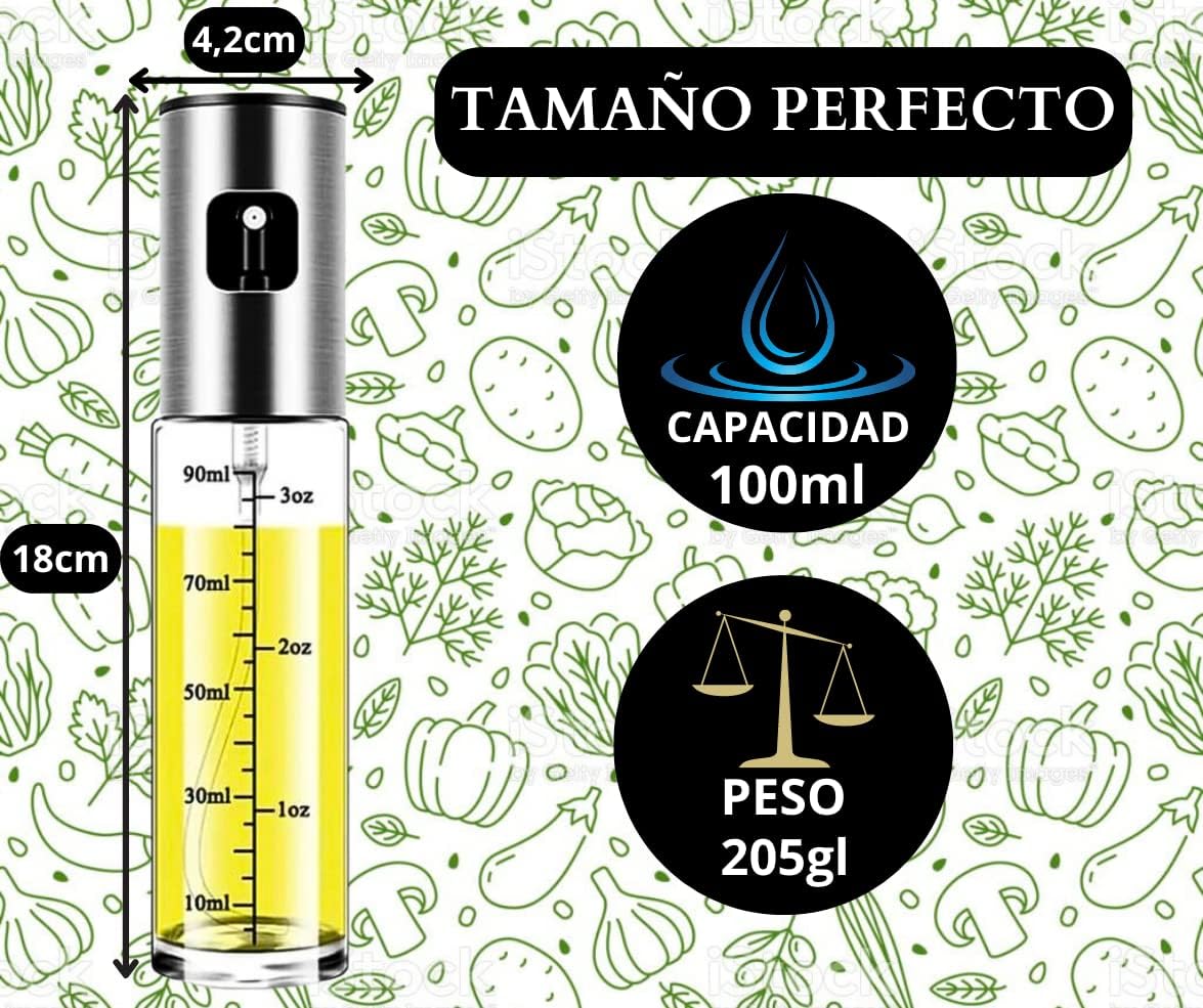 Pulverizador Aceite 100ml, Aceitera De Aceite de Oliva, Spray Aceite para Freidora de Aire Air Fryer Cocina, Vaporizador Aceite de Oliva y Vinagre